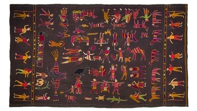 Sainchi Phulkari, 20th century, Embroidered cotton, floss silk. (Museum of Art and Photography) Sainchi Phulkari, 20th century, Embroidered cotton, floss silk. (Museum of Art and Photography)