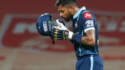 Hardik Pandya of Gujarat Titans during the Indian Premier League 2022 match between the Rajasthan Royals and the Gujarat Titans (PTI)