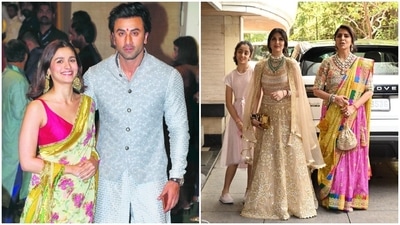 Ranbir Kapoor's sister Riddhima Kapoor Sahni and mother Neetu Kapoor arrived at the venue in gorgeous lehengas. (HT Photo) Ranbir Kapoor's sister Riddhima Kapoor Sahni and mother Neetu Kapoor arrived at the venue in gorgeous lehengas. (HT Photo)