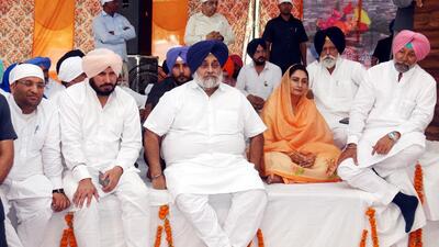 SAD president Sukhbir Singh Badal during a political conference at Talwandi Sabo on Thursday. (Sanjeev Kumar/HT) SAD president Sukhbir Singh Badal during a political conference at Talwandi Sabo on Thursday. (Sanjeev Kumar/HT)