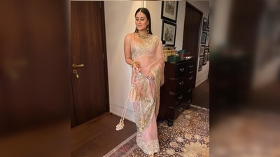 Designer Manish Malhotra shared the pictures on his Instagram handle and wrote, "The very beautiful @kareenakapoorkhan Stunning in a classic zari Embrodiered timeless organza saree." (Instagram/@manishmalhotra05) Designer Manish Malhotra shared the pictures on his Instagram handle and wrote, "The very beautiful @kareenakapoorkhan Stunning in a classic zari Embrodiered timeless organza saree." (Instagram/@manishmalhotra05)