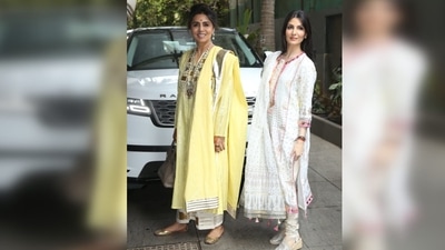 Earlier in the day, Neetu Kapoor and Riddhima Kapoor Sahni posed for the paparazzi in traditional attires. (HT Photo/Varinder Chawla) Earlier in the day, Neetu Kapoor and Riddhima Kapoor Sahni posed for the paparazzi in traditional attires. (HT Photo/Varinder Chawla)