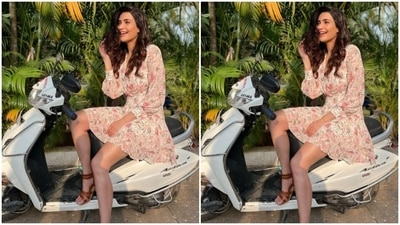 On a scooter, Karishma posed and made summer look better for us, fashion-wise. (Instagram/@karishmaktanna)
