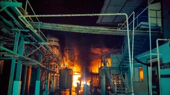A reactor at the pharma unit of Porus Laboratories Pvt Ltd in Akkireddygudem village exploded at around 11:45 pm on Wednesday and set off a fire in the plant, say police. (PTI)