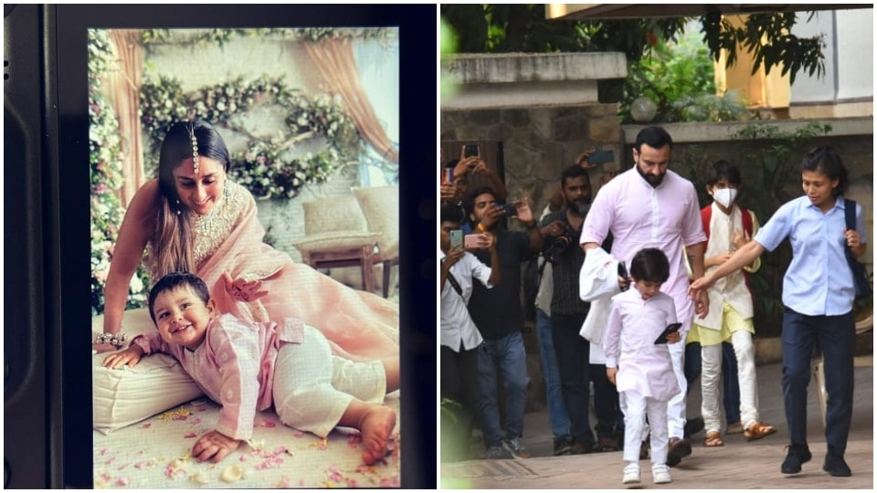 Kareena Kapoor, Saif Ali Khan and their sons Taimur Ali Khan and Jeh Ali Khan at Ranbir Kapoor and Alia Bhatt's wedding.