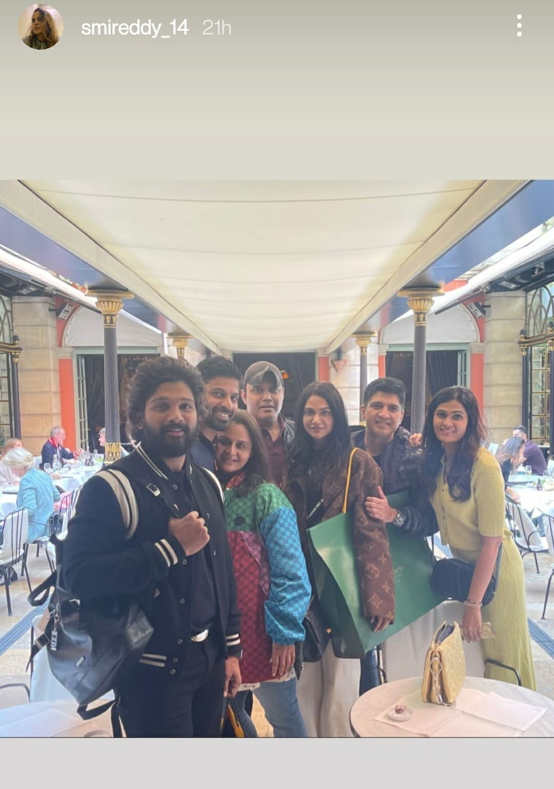A picture of Allu Arjun and Sneha Reddy with friends in Europe, shared by one of their friends.