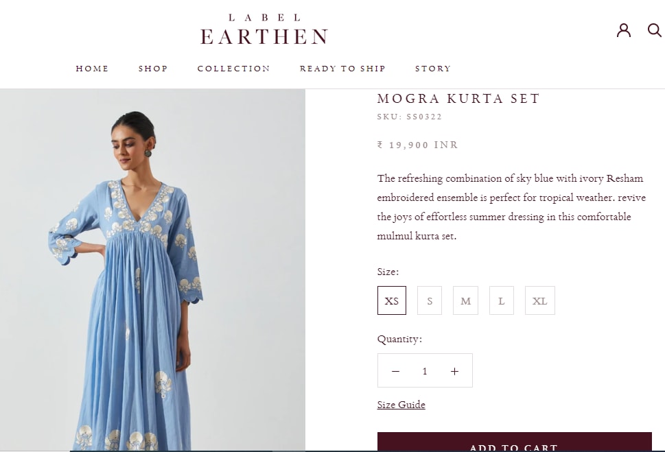 Mouni Roy's sky blue mulmul kurta set from Label Earthen&nbsp;(labelearthen.com)