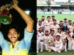 Ravi Shastri with the 1985 World Championship trophy; India after winning the 2020/21 Border-Gavaskar series