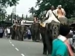 Visuals shared by news agency ANI showed people running and recording the race as two elephants sprinted against each other.
