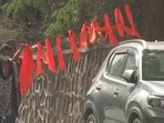 Saffron flags were seen outside the JNU campus. Saffron flags were seen outside the JNU campus.