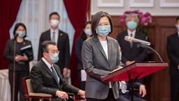 Taiwan’s President Tsai Ing-wen speaking to the US senators delegation at the Presidential Office in Taipei, on Friday. (AFP)