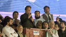 Former Pakistani Prime Minister Imran Khan at rally in Peshawar.