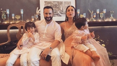 Saif Ali Khan and Kareena Kapoor with Taimur and Jehangir. Saif Ali Khan and Kareena Kapoor with Taimur and Jehangir.