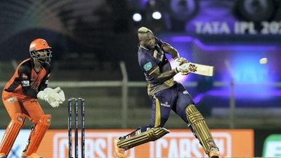 Andre Russell of the Kolkata Knight Riders hits a boundary during the Indian Premier League 2022 match between Sunrisers Hyderabad and Kolkata Knight Riders (PTI) Andre Russell of the Kolkata Knight Riders hits a boundary during the Indian Premier League 2022 match between Sunrisers Hyderabad and Kolkata Knight Riders (PTI)