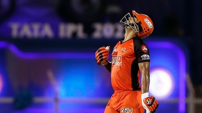 Rahul Tripathi of the Sunrisers Hyderabad celebrates his half century during the Indian Premier League 2022 match between Sunrisers Hyderabad and Kolkata Knight Riders (PTI) Rahul Tripathi of the Sunrisers Hyderabad celebrates his half century during the Indian Premier League 2022 match between Sunrisers Hyderabad and Kolkata Knight Riders (PTI)