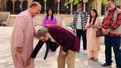 Anupam Kher on sets of Uunchai. Anupam Kher on sets of Uunchai. 