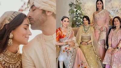 Kareena Kapoor, Karisma Kapoor, Riddhima Kapoor, Nitasha Nanda united at Alia Bhatt and Ranbir Kapoor's wedding.&nbsp;