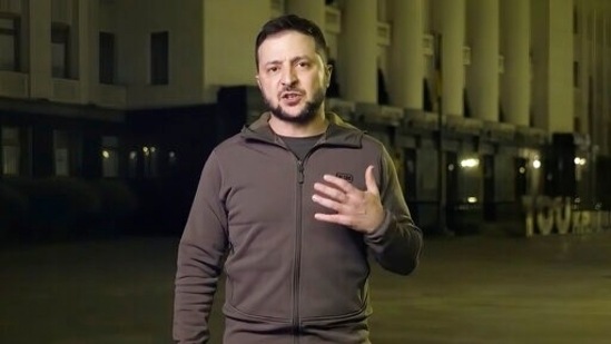 Ukrainian President Volodymyr Zelenskyy speaks from Kyiv, Ukraine.(AP)