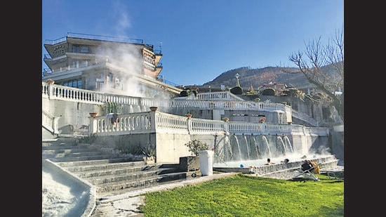 The cascading thermal pools at the Hotel Capasso, each with a different water pressure and temperature