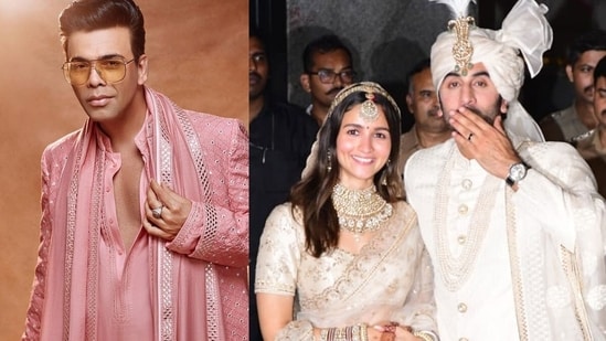 Karan Johar has shared a hilarious poem along with his pictures of his looks at Ranbir Kapoor and Alia Bhatt's wedding.&nbsp;