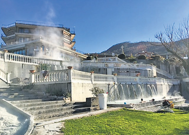 The cascading thermal pools at the Hotel Capasso, each with a different water pressure and temperature The cascading thermal pools at the Hotel Capasso, each with a different water pressure and temperature