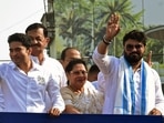 TMC leader Abhishek Banerjee with party candidate Babul Supriyo wave to the supporters during an election campaign for the upcoming Ballygunge Assembly bypoll, in Kolkata on Thursday. (ANI Photo) TMC leader Abhishek Banerjee with party candidate Babul Supriyo wave to the supporters during an election campaign for the upcoming Ballygunge Assembly bypoll, in Kolkata on Thursday. (ANI Photo)