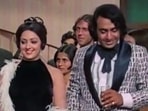 Hema Malini and Ranjeet in a film still from 1974.