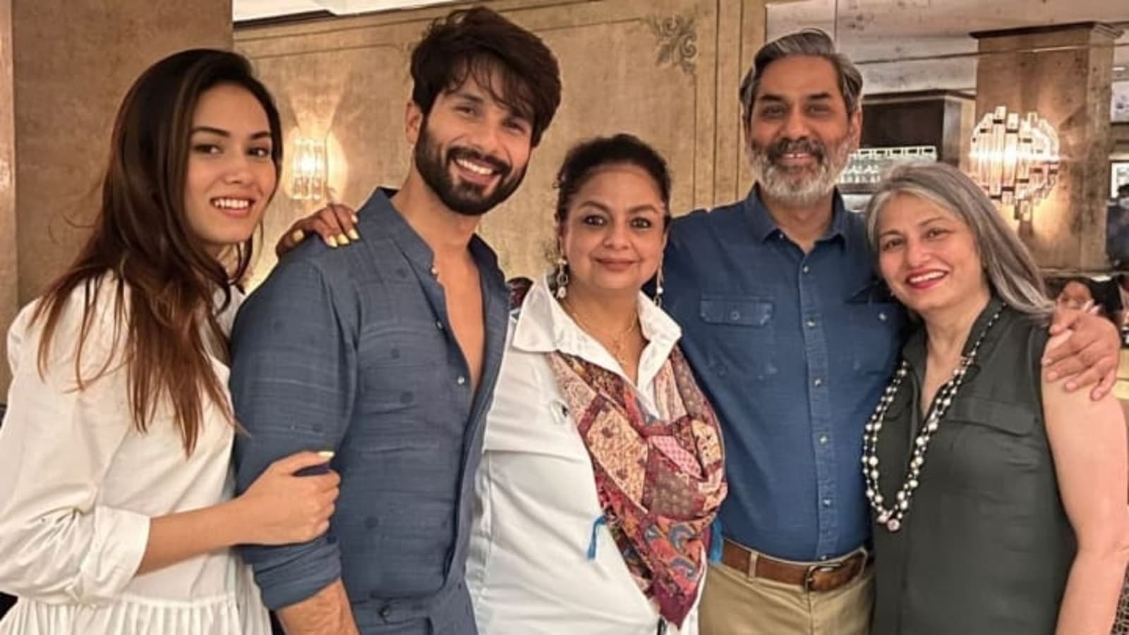Mira Rajput, Shahid Kapoor take his mom Neliima Azeem and her parents out to dinner. See pics