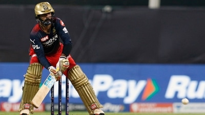 Royal Challengers Bangalore's Dinesh Karthik hits a shot during the IPL 2022 match against Delhi Capitals (IPL Twitter) Royal Challengers Bangalore's Dinesh Karthik hits a shot during the IPL 2022 match against Delhi Capitals (IPL Twitter)
