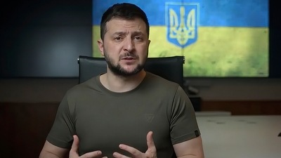 In this image from video provided by the Ukrainian Presidential Press Office, Ukrainian President Volodymyr Zelenskyy speaks from Kyiv, Ukraine. (AP) In this image from video provided by the Ukrainian Presidential Press Office, Ukrainian President Volodymyr Zelenskyy speaks from Kyiv, Ukraine. (AP)