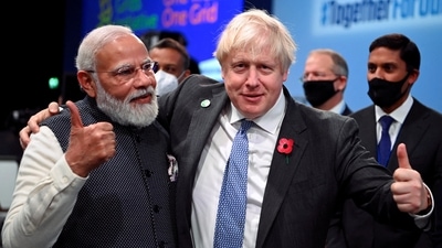 File photo of Britain's Boris Johnson with Prime Minister Narendra Modi. (REUTERS)