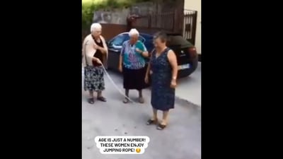 Taken from the Instagram video, the image shows the elderly women having fun while playing jump rope. (Instagram/@goodnews_movement)