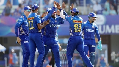Fabian Allen of Mumbai Indians celebrates with teammates (PTI)