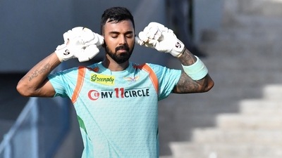 KL Rahul of Lucknow celebrates his century (PTI) KL Rahul of Lucknow celebrates his century (PTI)