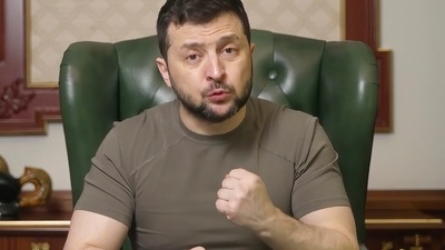  Ukrainian President Volodymyr Zelenskyy speaks from Kyiv, Ukraine. (AP) Ukrainian President Volodymyr Zelenskyy speaks from Kyiv, Ukraine. (AP)
