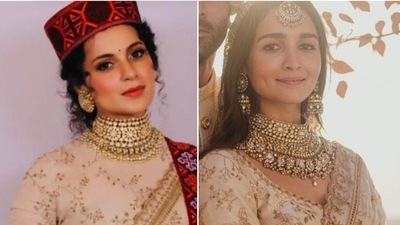 Kangana Ranaut and Alia Bhatt in similar Sabyasachi dresses. Kangana Ranaut and Alia Bhatt in similar Sabyasachi dresses.