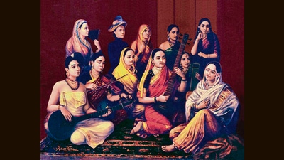 Galaxy of Musicians by Raja Ravi Varma, a rare 19th-century depiction of Indian women across a range of cultures. (Wikimedia Commons) Galaxy of Musicians by Raja Ravi Varma, a rare 19th-century depiction of Indian women across a range of cultures. (Wikimedia Commons)
