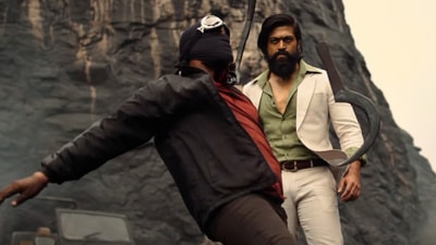 KGF Chapter 2 box office day 2 collection: Yash in a still from the movie. KGF Chapter 2 box office day 2 collection: Yash in a still from the movie.