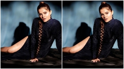 Rubina, a day back, played muse to fashion designer Kamal Sood and picked an embellished gown for the pictures. (Instagram/@rubinadilaik)