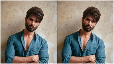 Shahid paired a rusted blue cotton shirt with mandarin collars with a pair of high-waisted formal cotton trousers of the same shade. (Instagram/@shahidkapoor)