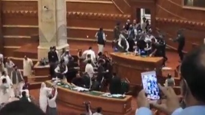 ‘Lotas' were thrown at Deputy speaker Punjab assembly Dost Mohammad Mazari. (ANI) ‘Lotas' were thrown at Deputy speaker Punjab assembly Dost Mohammad Mazari. (ANI)