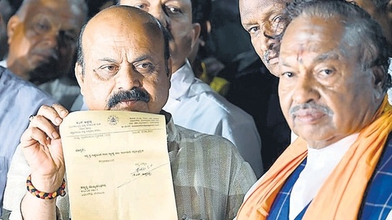 Former Karnataka Minister KS Eshwarappa with Karnataka CM Basavaraj Bommai in Bengaluru on Friday. (ANI Photo/ ANI Pics Service) Former Karnataka Minister KS Eshwarappa with Karnataka CM Basavaraj Bommai in Bengaluru on Friday. (ANI Photo/ ANI Pics Service)