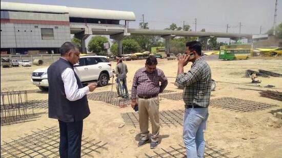 Officials inspecting the BrahMos unit site in Lucknow. (SOURCED IMAGE)