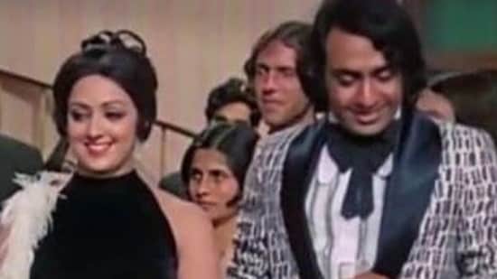 Hema Malini and Ranjeet in a film still from 1974.