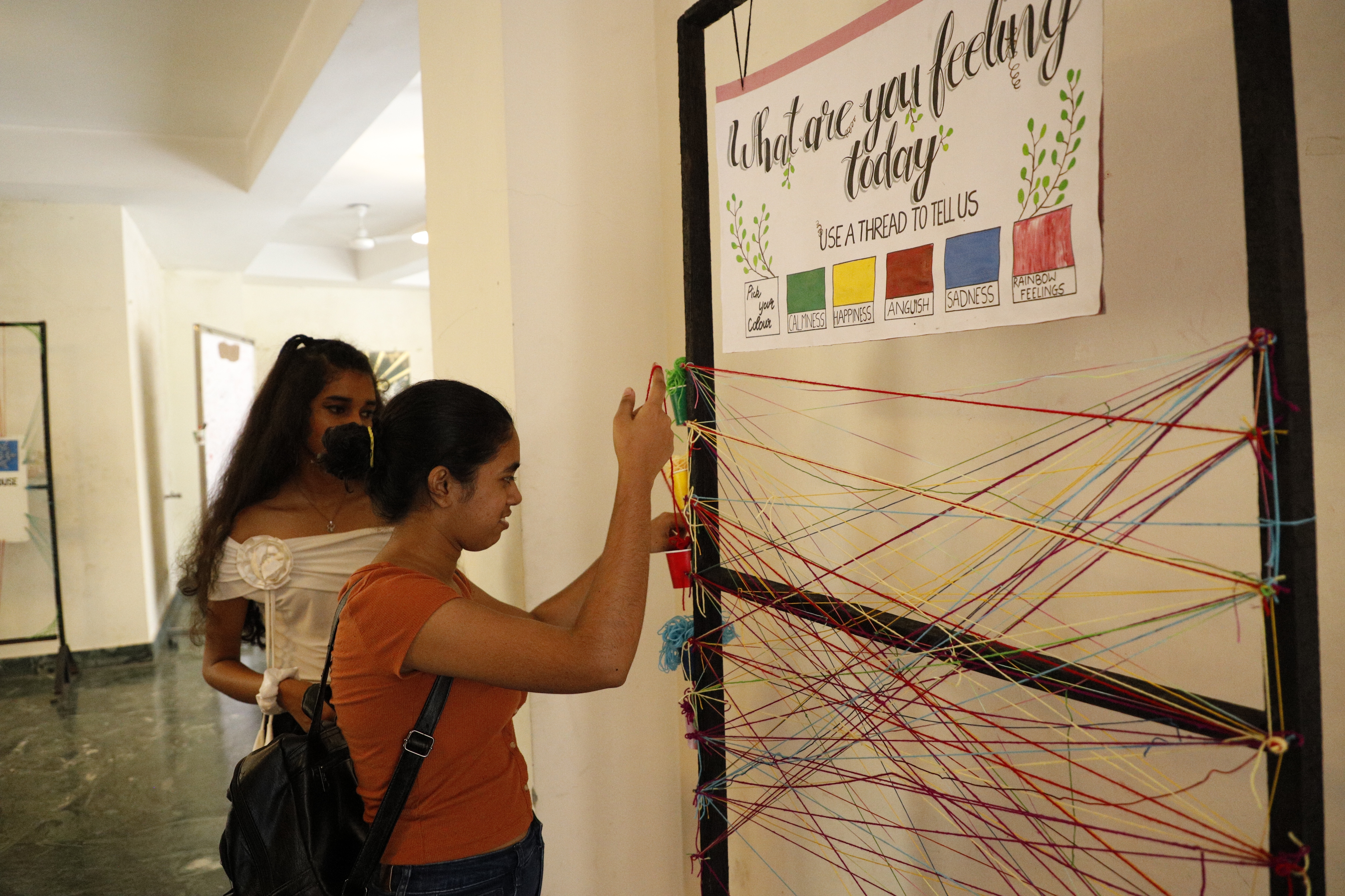 Colourful threads were used, in an interactive activity by Adwitiya, the fine arts society of Miranda House. (Photo: Shantanu Bhattacharya/HT) Colourful threads were used, in an interactive activity by Adwitiya, the fine arts society of Miranda House. (Photo: Shantanu Bhattacharya/HT)