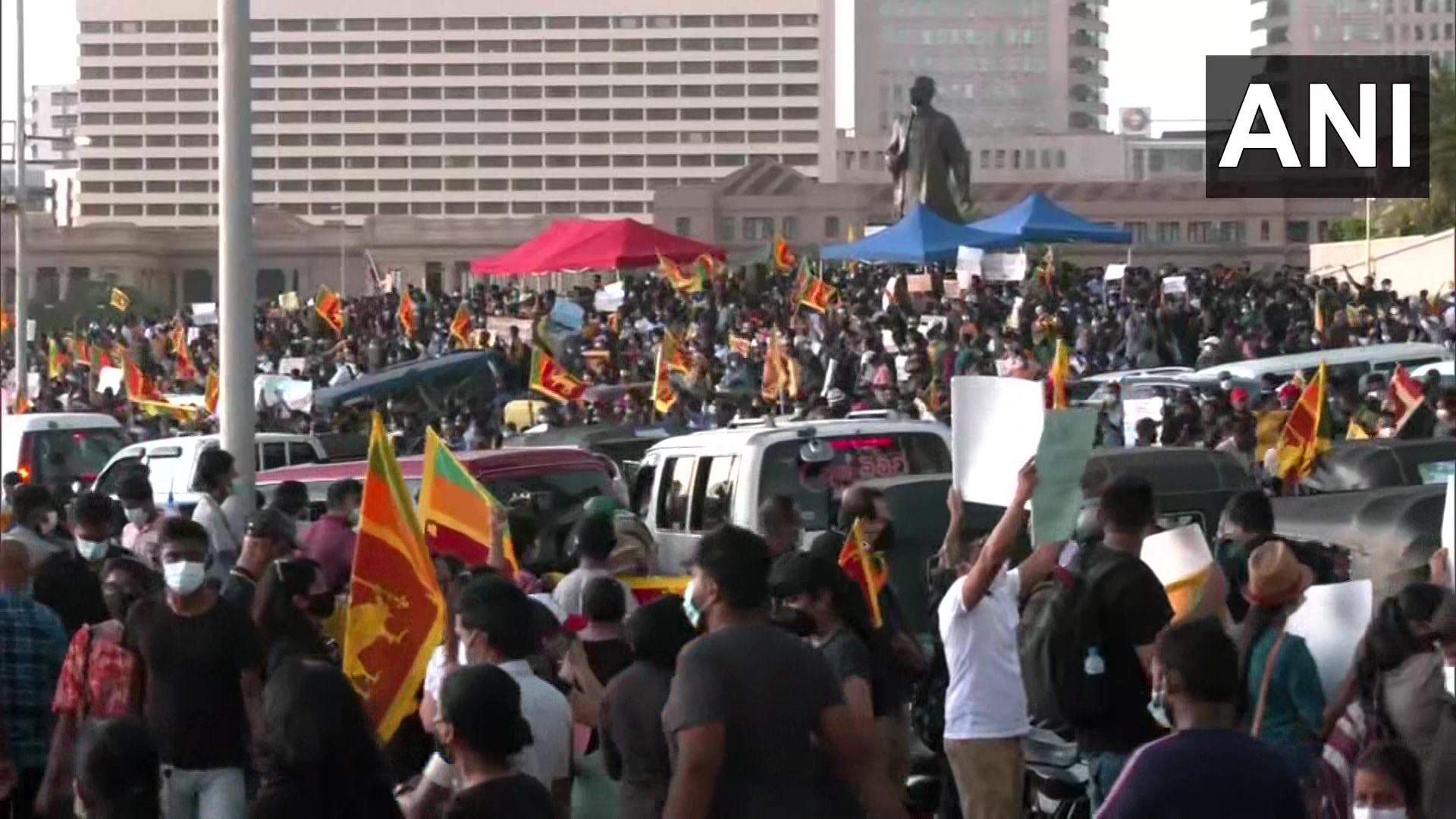 Trade unions join protests at Galle Face, in Colombo, Sri Lanka.