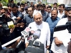 Bihar Chief Minister Nitish Kumar speaks to the media after paying last respects to former MP and JDU leader Naval Kishore Rai, who passed away. (ANI Photo)(Pappi Sharma) Bihar Chief Minister Nitish Kumar speaks to the media after paying last respects to former MP and JDU leader Naval Kishore Rai, who passed away. (ANI Photo)(Pappi Sharma)
