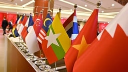 The national flags of the various countries attending the 35th Association of Southeast Asian Nations (ASEAN) Summit are displayed in Bangkok. .