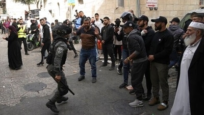 Israeli police clashed with Palestinians outside Al-Aqsa Mosque after police cleared Palestinians from the sprawling compound to facilitate the routine visit of Jews to the holy site. (AP Photo/Mahmoud Illean) (AP) Israeli police clashed with Palestinians outside Al-Aqsa Mosque after police cleared Palestinians from the sprawling compound to facilitate the routine visit of Jews to the holy site. (AP Photo/Mahmoud Illean) (AP)