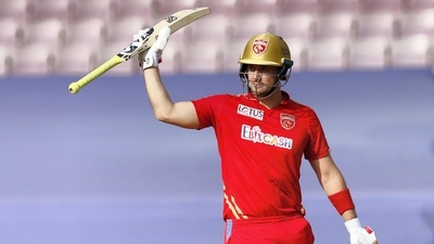 Liam Livingstone of Punjab Kings raises his bat after scoring a half century (IPL) Liam Livingstone of Punjab Kings raises his bat after scoring a half century (IPL)